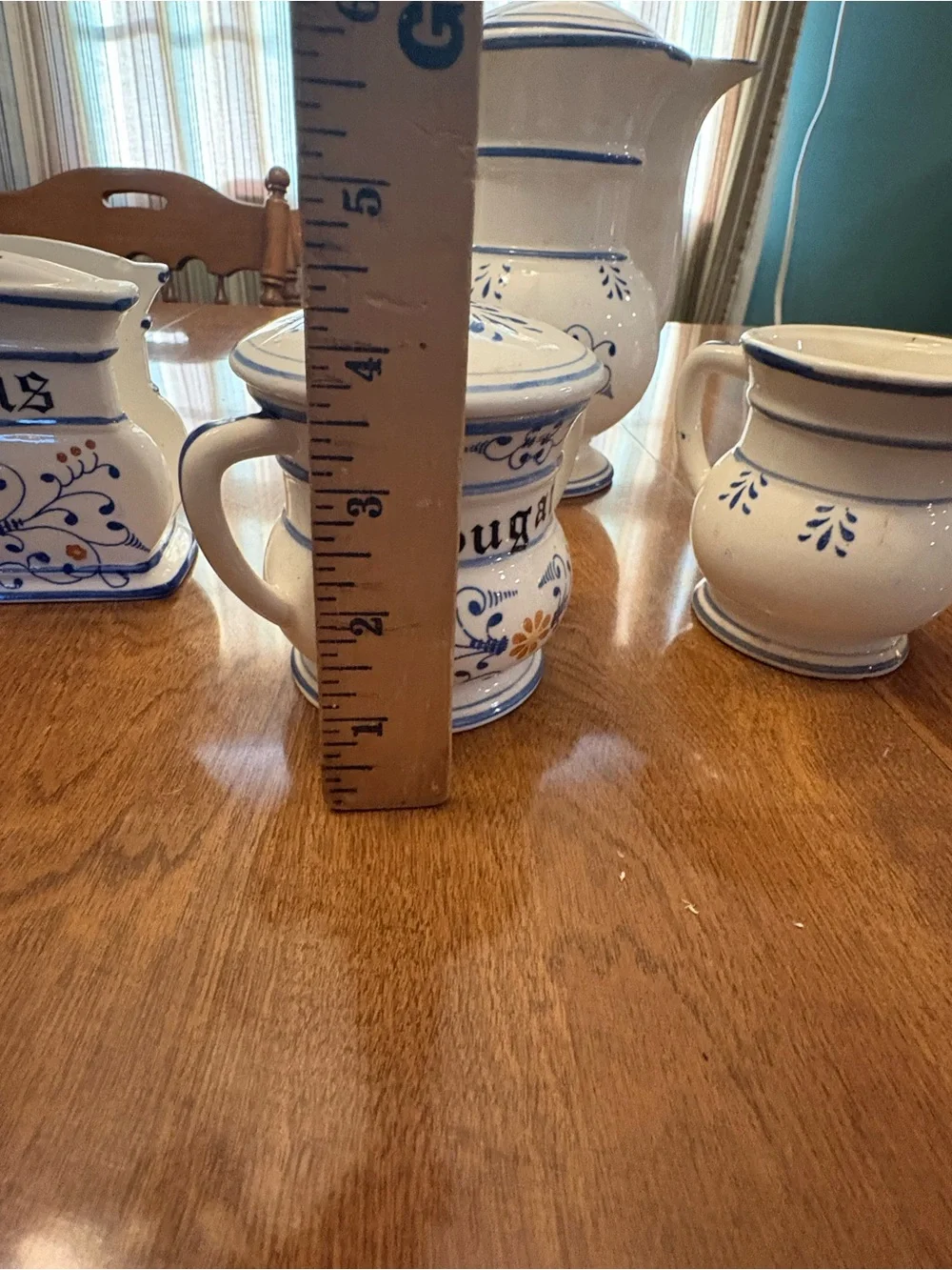 Hand-Painted Blue & Cream Ceramic Coffee Set with Sugar, Creamer & Napkin Holder